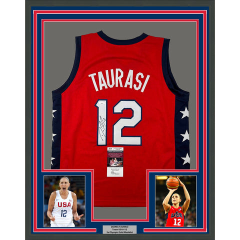 Framed Autographed/Signed Diana Taurasi 35x39 USA Olympics Red Basketball Jersey