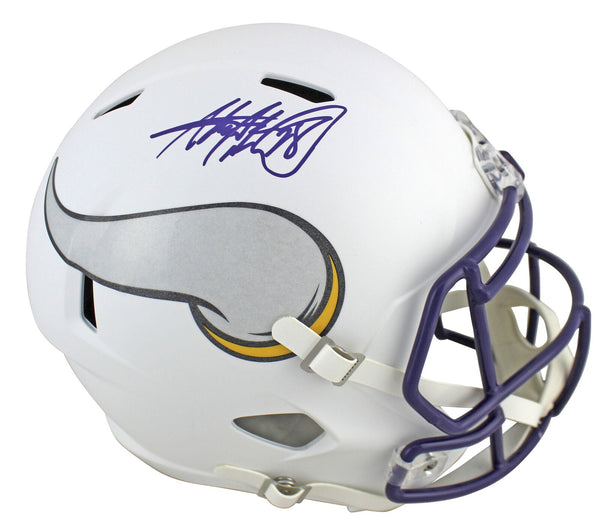 Vikings Adrian Peterson Signed Flat White Full Size Speed Rep Helmet BAS Witness