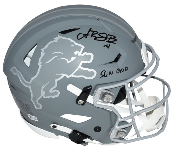 afa football helmet AMON-RA ST BROWN SIGNED DETROIT LIONS SLATE AUTHENTIC SPEEDFLEX HELMET – Super Sports Center