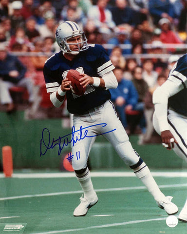 Danny White Signed Cowboys Navy Jersey Action 16x20 Photo - (SCHWARTZ COA)