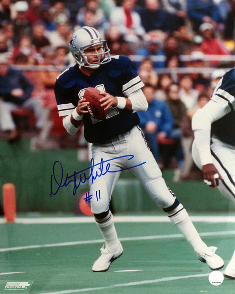 Danny White Signed Cowboys Navy Jersey Action 16x20 Photo - (SCHWARTZ COA)