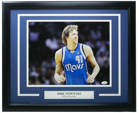 Dirk Nowitzki Signed Framed 11x14 Dallas Mavericks Basketball Photo JSA