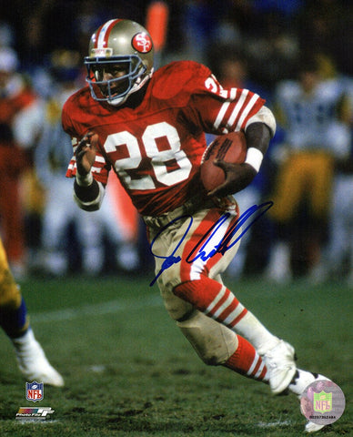 Joe Cribbs Signed SF 49ers Red Jersey Action 8x10 Photo - (SCHWARTZ COA)