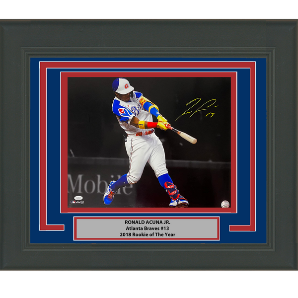 Framed Autographed/Signed Ronald Acuna Jr. Atlanta Braves 16x20 Photo JSA COA #5