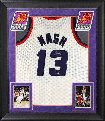 Suns Steve Nash Signed Cream M&N 1996-97 HWC Swingman Framed Jersey BAS Witness