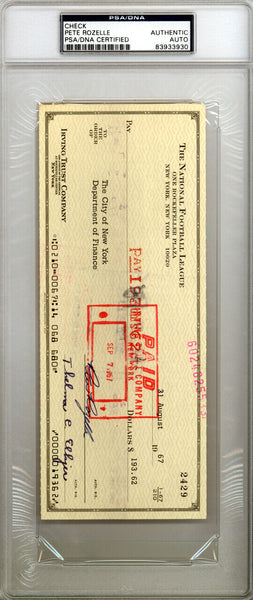Pete Rozelle Autographed Signed 3.5x8.5 Check NFL Commissioner PSA/DNA #83933930