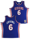 76ers Julius "Dr. J." Erving Signed Blue M&N 1976-77 HWC Swingman Jersey JSA Wit