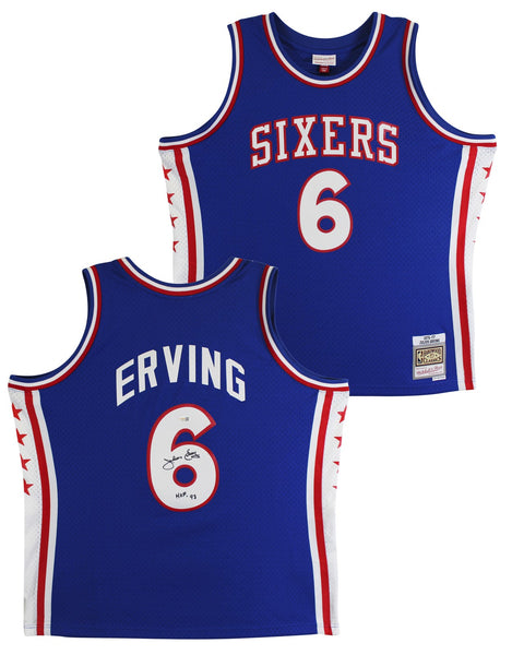 76ers Julius "Dr. J." Erving Signed Blue M&N 1976-77 HWC Swingman Jersey JSA Wit