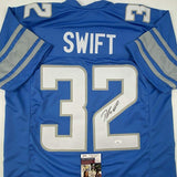 Autographed/Signed D'ANDRE SWIFT Detroit Blue Football Jersey JSA COA Auto