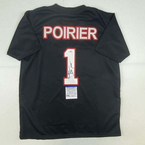 Autographed/Signed DUSTIN POIRIER UFC MMA Black Jersey Shirt PSA/DNA COA Auto