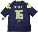 SEAHAWKS TYLER LOCKETT AUTOGRAPHED BLUE NIKE ON FIELD JERSEY SIZE XL MCS 222046