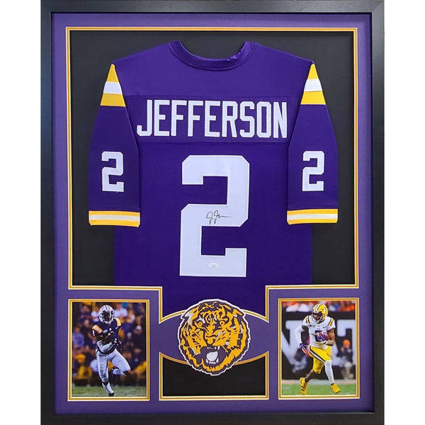 Justin Jefferson Autographed Signed Framed LSU Lousiana State THL Jersey JSA