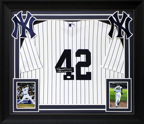 Yankees Mariano Rivera "Last To Wear 42" Signed White Nike Framed Jersey JSA Wit