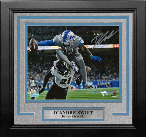 D'Andre Swift Hurdle Detroit Lions Autographed 8x10 Framed Photo Fanatics COA