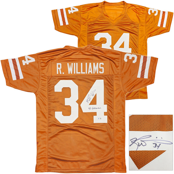 TEXAS RICKY WILLIAMS AUTOGRAPHED ORANGE JERSEY "98 HEISMAN" BECKETT QR 237064