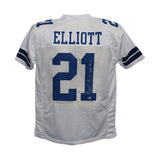 Ezekiel Elliott Autographed/Signed Pro Style White XL Jersey Beckett 37016