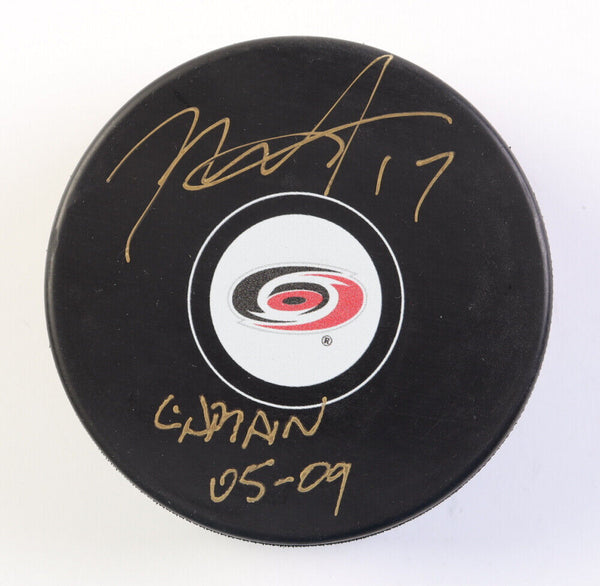 Rod Brind'Amour Signed Hurricanes Logo Hockey Puck Inscribed Captain 05-09/ COJO