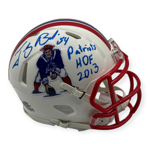 Tedy Bruschi Signed Autographed Throwback Mini Helmet w/ "Patriots HOF 2013" JSA