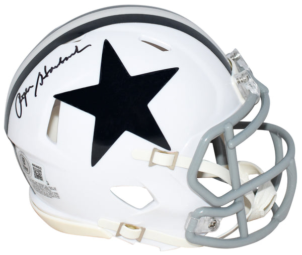 ROGER STAUBACH AUTOGRAPHED DALLAS COWBOYS WHITE SPEED MINI HELMET BECKETT