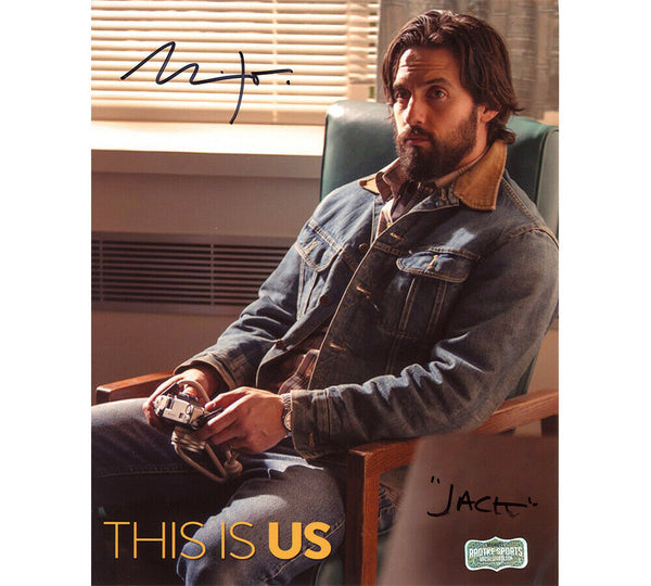 Milo Ventimiglia Signed This is Us Unframed 8x10 Photo - Sitting with "Jack"