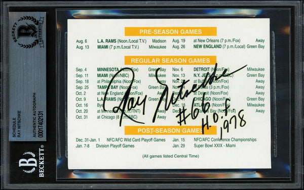 Ray Nitschke Autographed 1994 Schedule Packers "#66 HOF 1978" Beckett #17402065