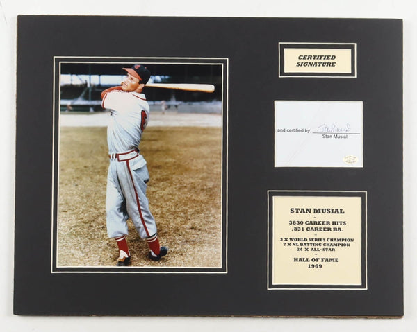 Stan Musial Signed Matted Cut Display (Stacks of Plaques) St Louis Cardinals O.F