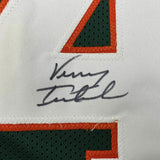 FRAMED Autographed/Signed VINNY TESTAVERDE 33x42 Miami Green Jersey JSA COA Auto