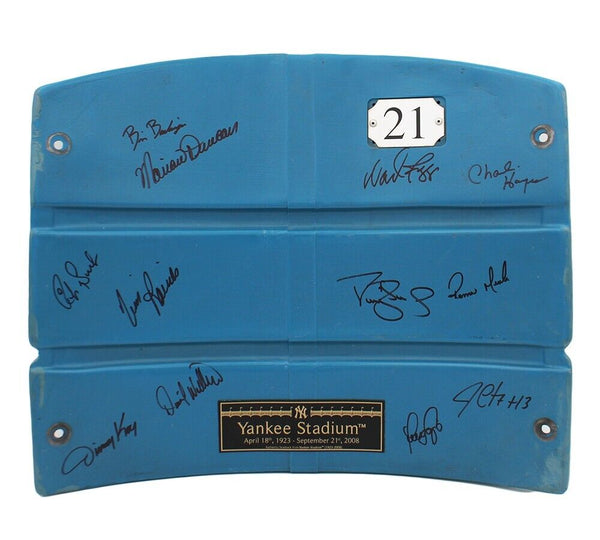 1996 Team Autographed/Signed Yankees Stadium Blue Seatback - Strawberry, Raines