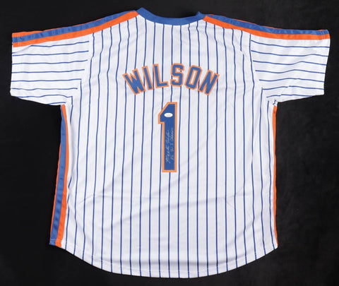 Mookie Wilson Signed New York Mets Pinstriped Jersey Inscribed "86 WSC"/JSA/ C.F