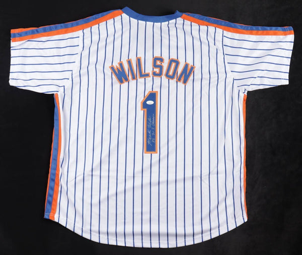 Mookie Wilson Signed New York Mets Pinstriped Jersey Inscribed "86 WSC"/JSA/ C.F