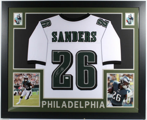 Miles Sanders Signed Philadelphia Eagles 35x43 Custom Framed Jersey (JSA COA)