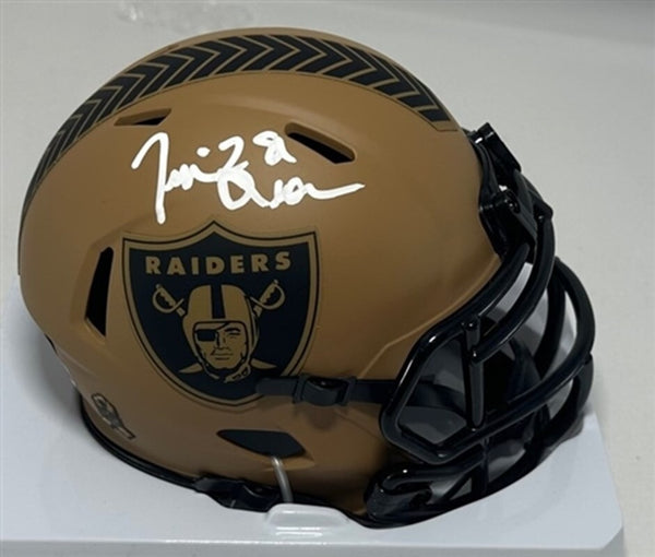 Raiders HOF'er TIM BROWN Signed 2023 SALUTE To SERVICE Mini Helmet AUTO - BAS