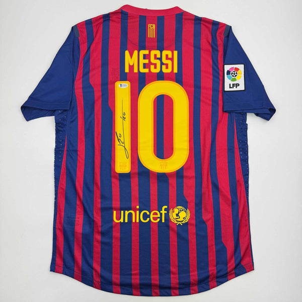 Autographed/Signed Lionel Leo Messi FC Barcelona Soccer Jersey Beckett COA #2