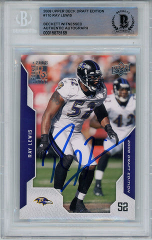 Ray Lewis Signed 2008 Upper Deck Draft Edition #110 Trading Card BAS Slab 43378