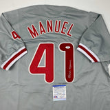 Autographed/Signed Charlie Manuel Philadelphia Grey Jersey PSA/DNA COA