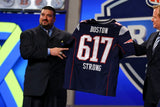 Joe Andruzzi Signed Patriots Jersey "Boston Strong" & "3xSB Champs" (Beckett) OG