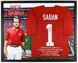 Nick Saban Signed Alabama Framed Career Highlight Stat Jersey Display (Beckett)