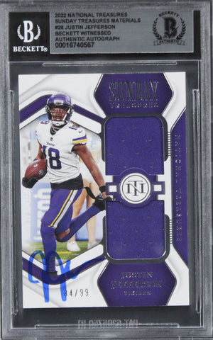 Vikings Justin Jefferson Signed 2022 National Treasures #26 #84/99 Card BAS Slab