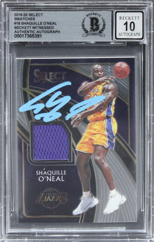 Lakers Shaquille O'Neal Signed 2019 Select Swatches #18 Card Auto 10! BAS Slab