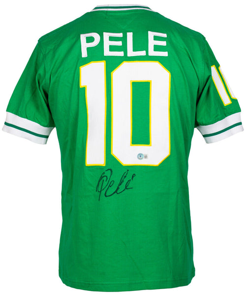Pele Signed Green New York Cosmos Soccer Jersey BAS