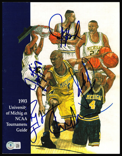 1993 Michigan Fab 5 Autographed NCAA Program 10 Sigs Beckett AC95534