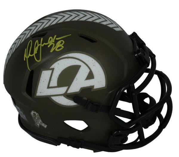 Marshall Faulk Autographed Rams (In Yellow) STS Mini Speed Helmet Beckett