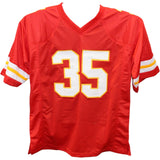 Christian Okoye Autographed/Signed Pro Style Red Jersey Beckett 43432