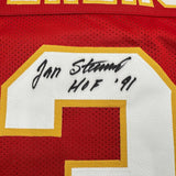 Framed Signed Jan Stenerud 35x39 HOF 91 Kansas City Jersey JSA COA