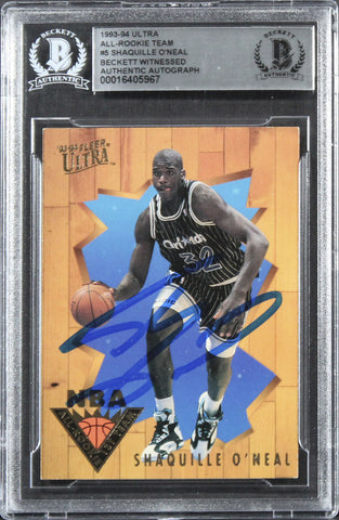 Magic Shaquille O'Neal Signed 1993 Ultra All-Rookie Team #5 Card BAS Slabbed