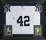 Yankees Mariano Rivera "HOF" Signed White Pinstripe Majestic Framed Jersey BAS W