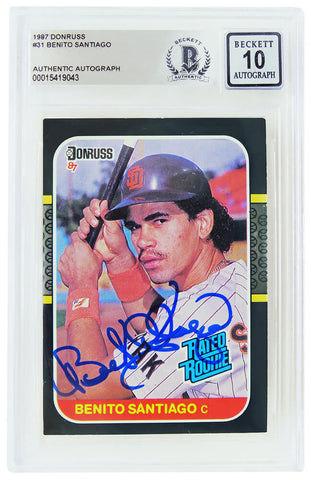 Benito Santiago Signed Padres 1987 Donruss Rookie Card #31 - (Beckett - Auto 10)
