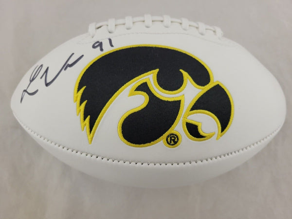 LUKAS VAN NESS SIGNED IOWA HAWKEYES FULL SIZE NFL LOGO FOOTBALL BECKETT