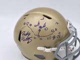 RUDY RUETTIGER AUTOGRAPHED NOTRE DAME MINI HELMET PLAY SKETCH BECKETT 244039