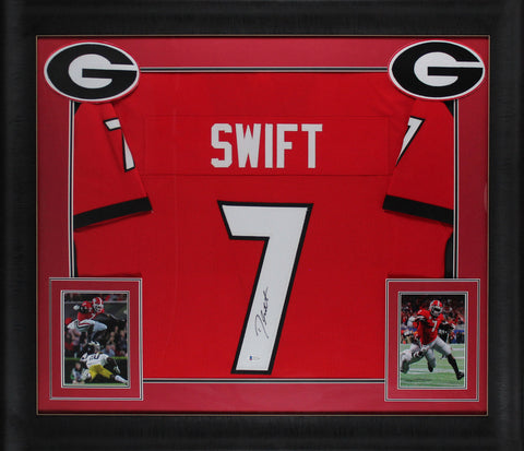 Georgia D'Andre Swift Authentic Signed Red Pro Style Framed Jersey BAS Witnessed